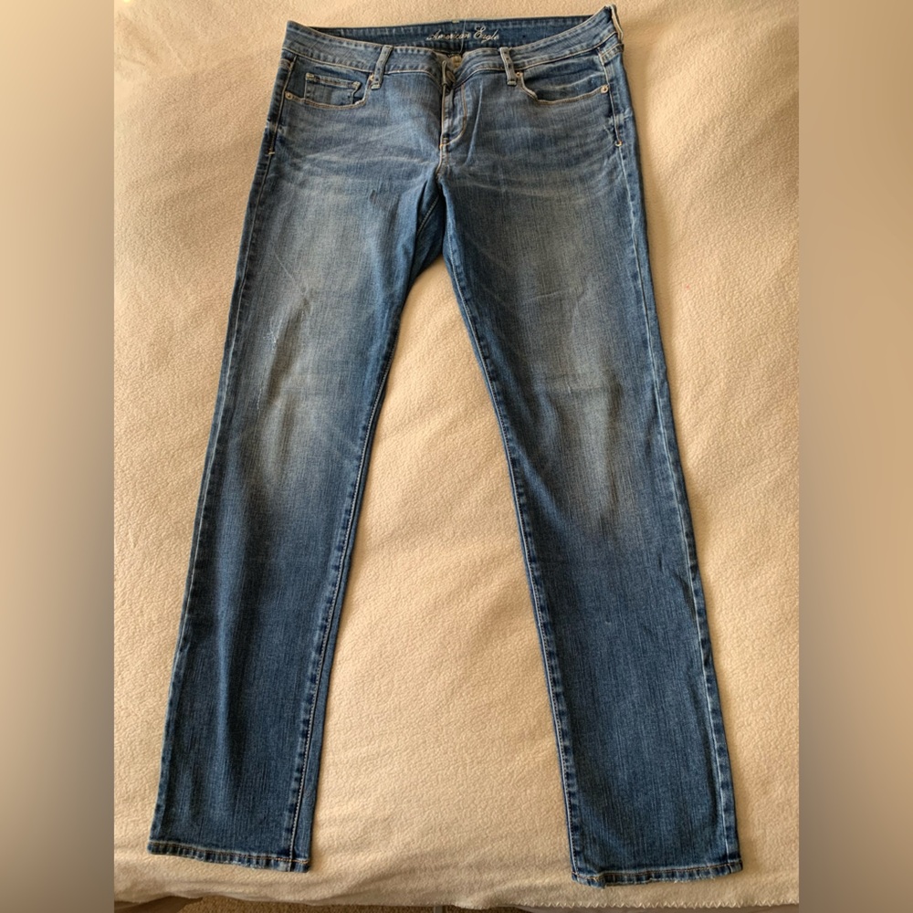 Blue Medium Wash Skinny Denim Jeans Stretch 5-Pocket Button Zip Women’s Cotton